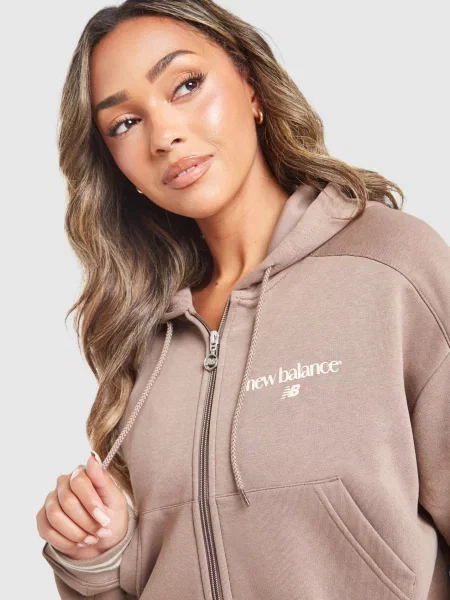 New Balance Bluza Rozpinana Z Kapturem Crop brązowa