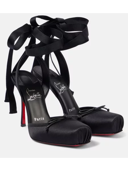 Šněrovací saténové lodičky Christian Louboutin černé