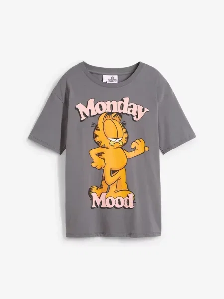 T-shirt z czystej bawełny z nadrukiem Garfielda szara