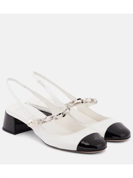 Usnjene lakirane salonarji Miu Miu z odprtimi petami bela