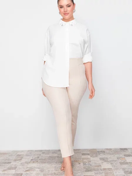 Talie elastică pantaloni Trendyol bej