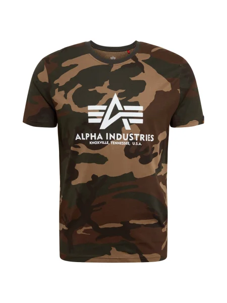 ALPHA INDUSTRIES Tricou închis / maro / alb verde