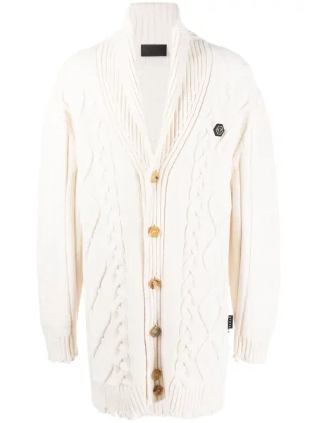 Kardigan Philipp Plein z przetarciami biały