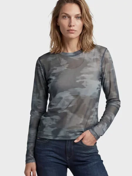 Лонгслів G-star Raw з принтом сірий
