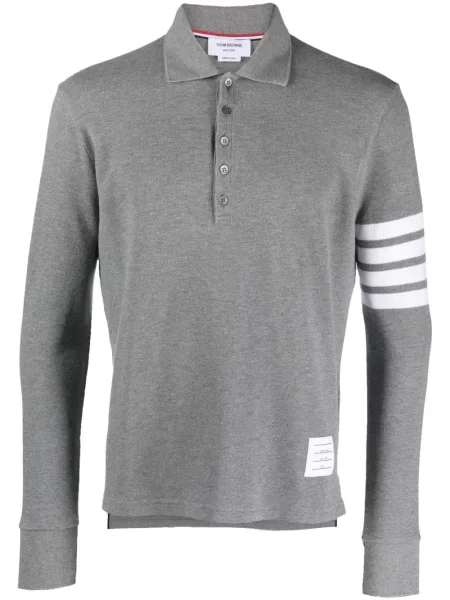 Tricou polo Thom Browne cu dungi cu imagine gri