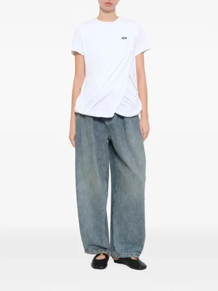 Tricou Loewe asimetric drapate alb