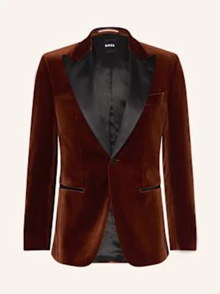 Boss Smokingové Sako Slim Fit Ze Sametu tmavě oranžová