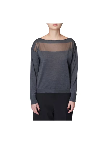 Top Roberto Collina wełniany z dekoltem w łódkę czarny