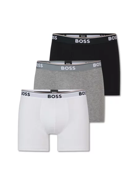 BOSS Power Logo Bokserki biało-szary-czarny 3 szt. S białe