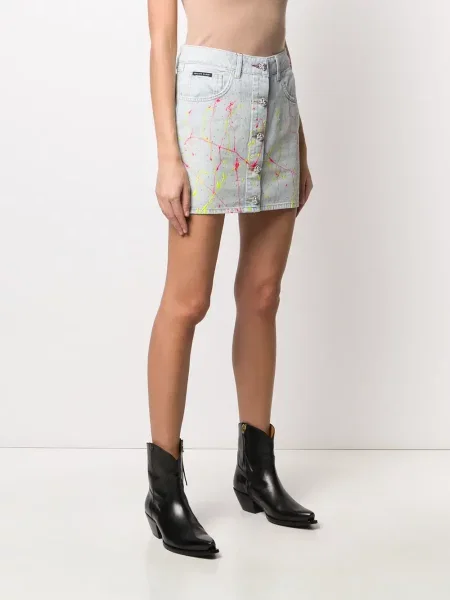 Fustă din denim Philipp Plein albastru