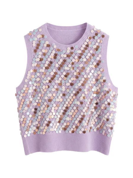Pulover Zankov cu paiete fără mâneci violet