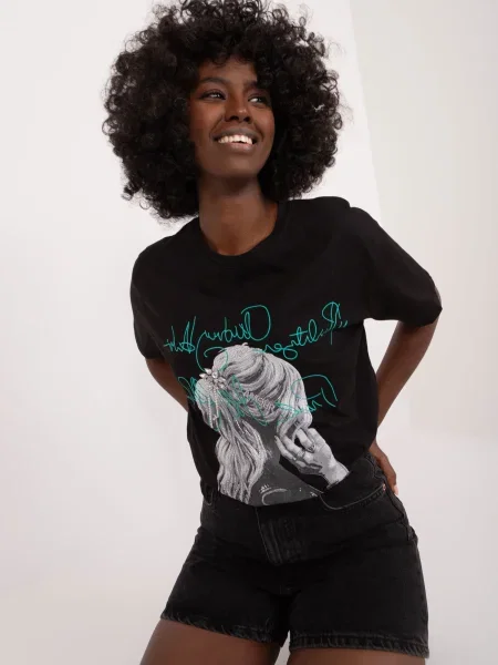 Tricou Fashionhunters cu imagine negru