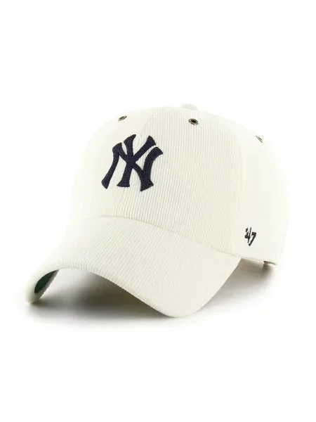 Шапка с козирка 47 brand MLB New York Yankees сиво с апликация бежово