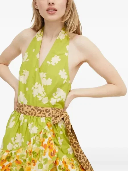 Rochie Never Fully Dressed cu model floral cu imagine cu gât halter verde