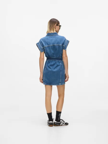 KARL LAGERFELD JEANS Rochie tip bluză Kurzärmeliges Jeanskleid mit Gürtel albastru