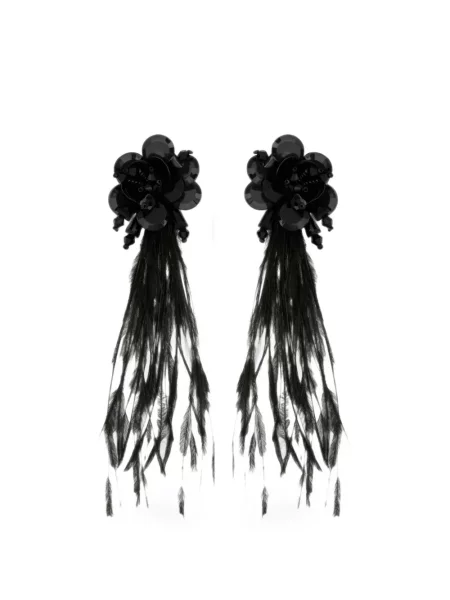 Cercei Oscar De La Renta cu franjuri cu model floral negru