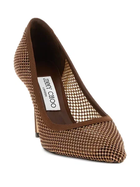 Pantofi cu toc Jimmy Choo plasă de cristal maro