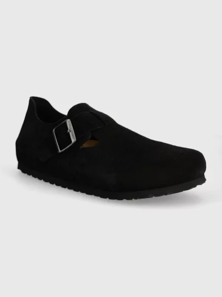 Birkenstock pantofi de piele intoarsa London negru