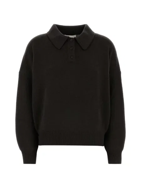 Lung tricou polo Lisa Yang din cașmir maro