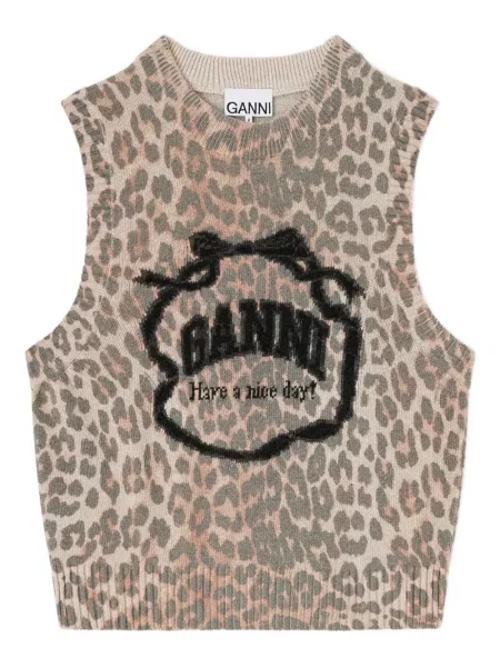 Vestă Ganni cu imagine cu model leopard maro