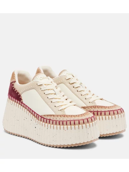 Sneakerși Chloé Nama din piele de căprioară cu platformă bej