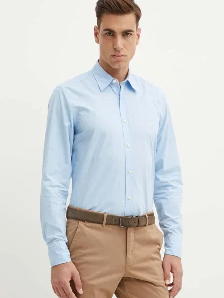 Риза Boss Orange мъжка със стандартна кройка с класическа яка синьо