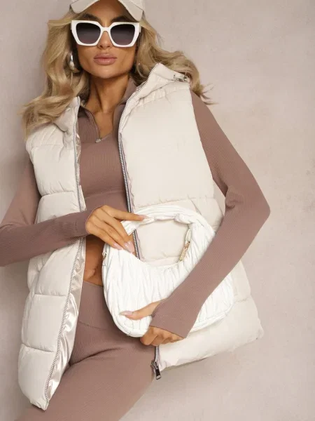 Vestă deschis reversibilă cu glugă Zelini bej