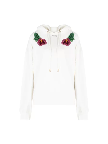 Bluza z kapturem Pinko z cekinami biała
