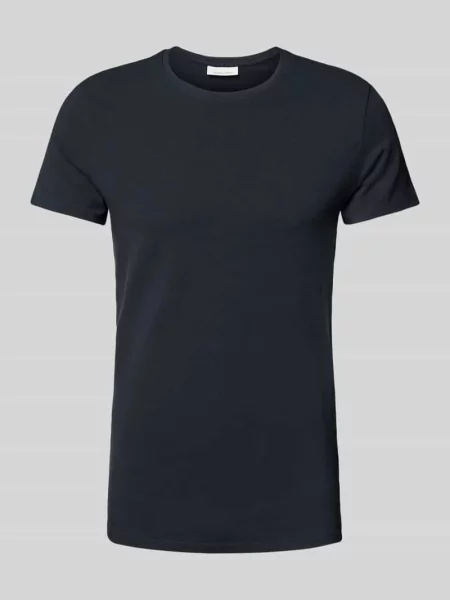 T-shirt z prążkowanym okrągłym dekoltem Casual Friday granatowa