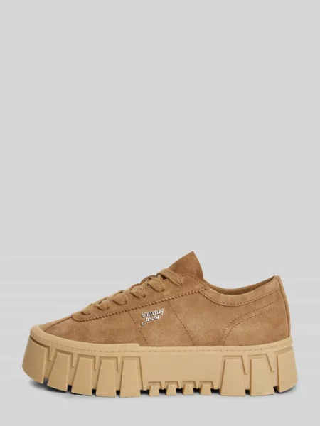 Sneakersy ze skóry welurowej z podeszwą na platformie Tommy Jeans brązowe