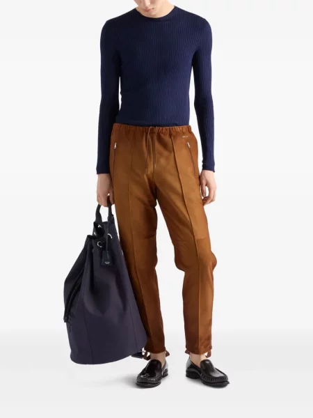 Pantaloni Prada din piele de căprioară maro