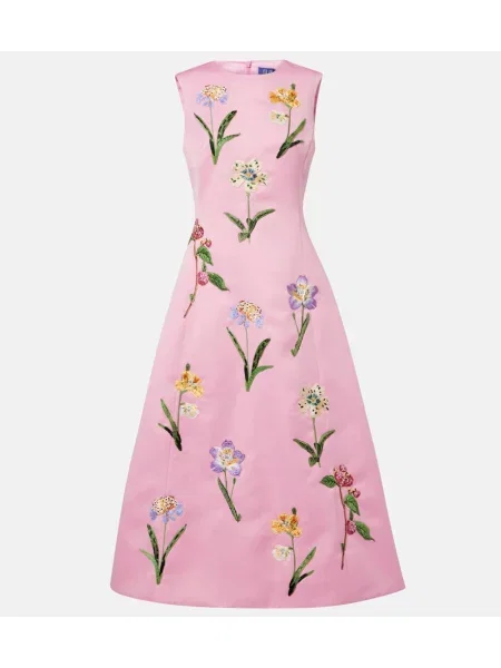 Rochie midi Leo Lin cu broderie din satin cu model floral roz