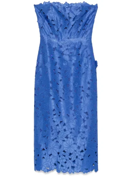 Satynowa sukienka midi Costarellos do kolan garniturowa niebieska