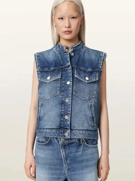 AllSaints vesta dámska rifľová MAV modrá