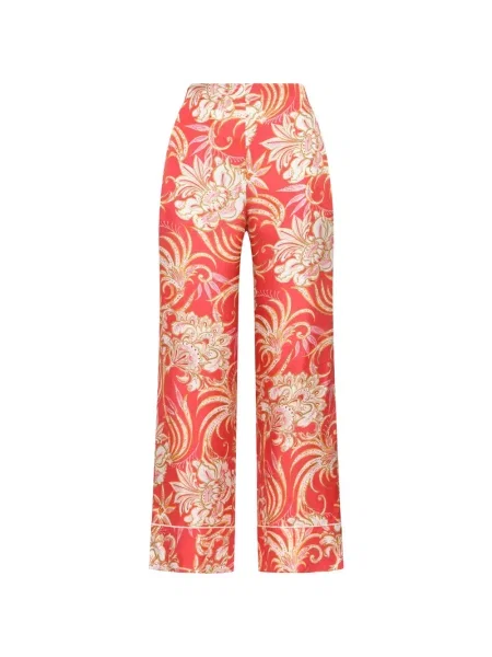 Pantaloni Maliparmi de mătase cu model floral cu imagine roșu