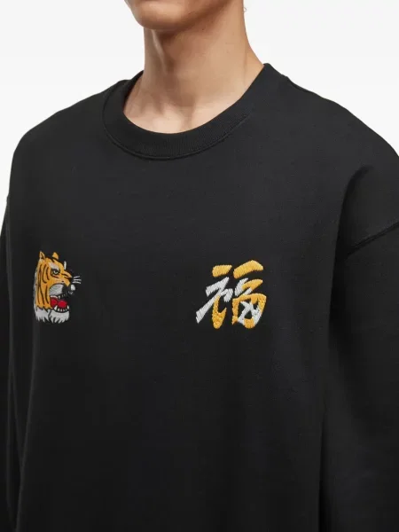 Hanorac crewneck Alpha Industries cu decolteu rotund cu dungi de tigru negru