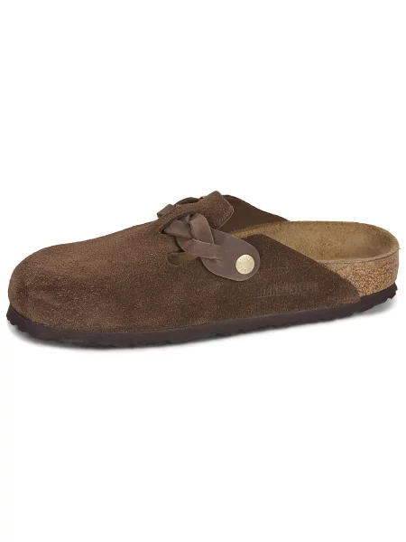 Birkenstock șlapi din piele întoarsă Boston Braided maro