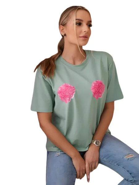 Halenka s potiskem květin tmavě mint máta