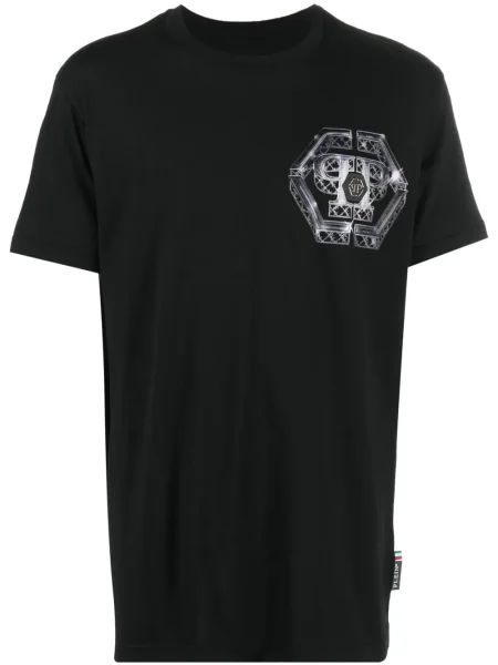 Tricou Philipp Plein cu imagine scurt negru