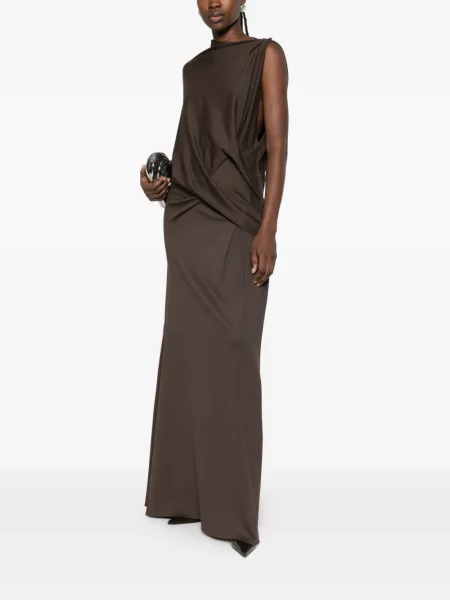 Rochie maxi Ely Ely asimetrică drapată maro
