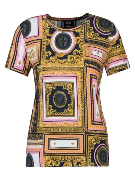 ITALIA Tričko Bella Baroque marine modrá / zlatě žlutá / růžová bílá