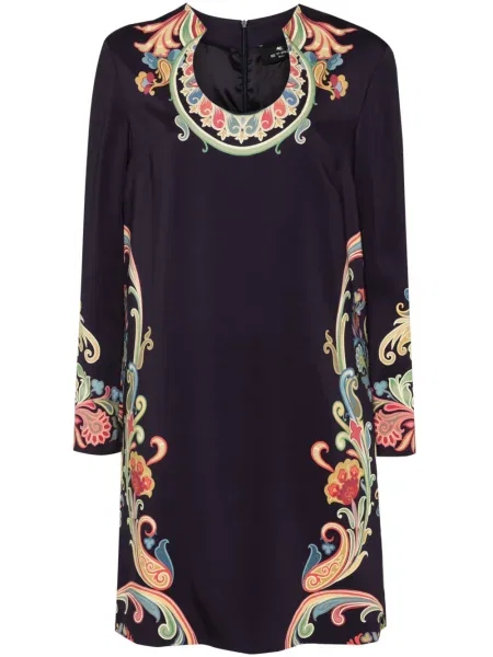 Rochie midi Etro cu model floral cu imagine până la genunchi albastru