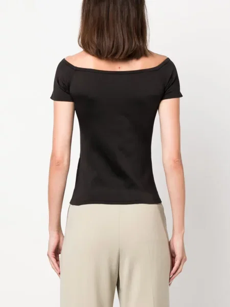 Копринена риза Ralph Lauren Collection с лодка декольте черно