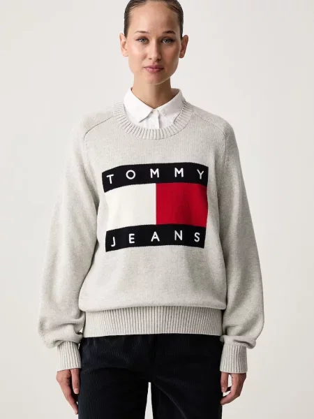 Tommy Jeans pulover za žene s vunom siva