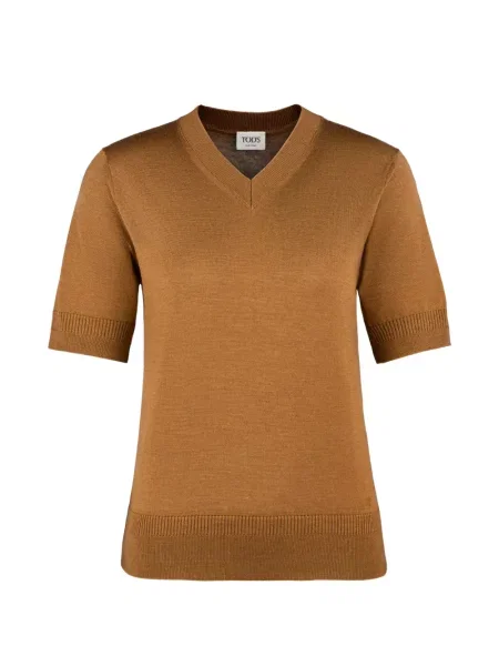 Tricou Tod's cu broderie cu decolteu în V maro