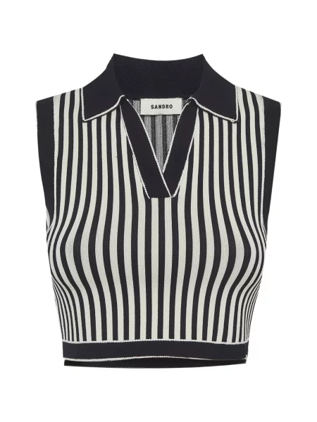Decupat tricou polo Sandro cu dungi negru