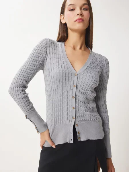 Happiness İstanbul Geacă tricotată gri