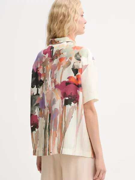 Munthe Bluzki Kobieta Wielobarwność XS Elegancka Jedwabna Koszula Top Abstrakcyjny Druk beżowa