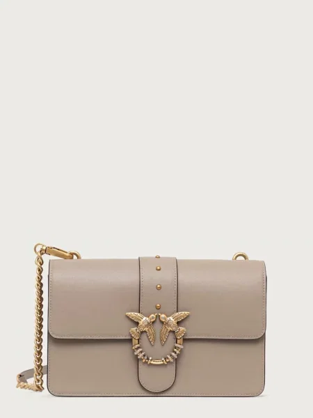 Pinko De piele geantă poștaș Ove One Classic New Buckle bej