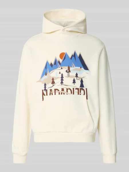 Bluza z kapturem z nadrukiem z logo Napapijri biała